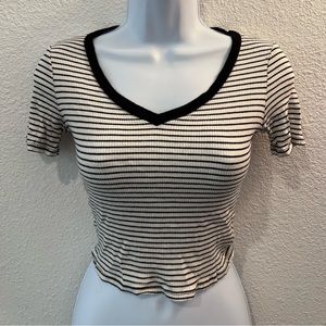 white striped v neck top
